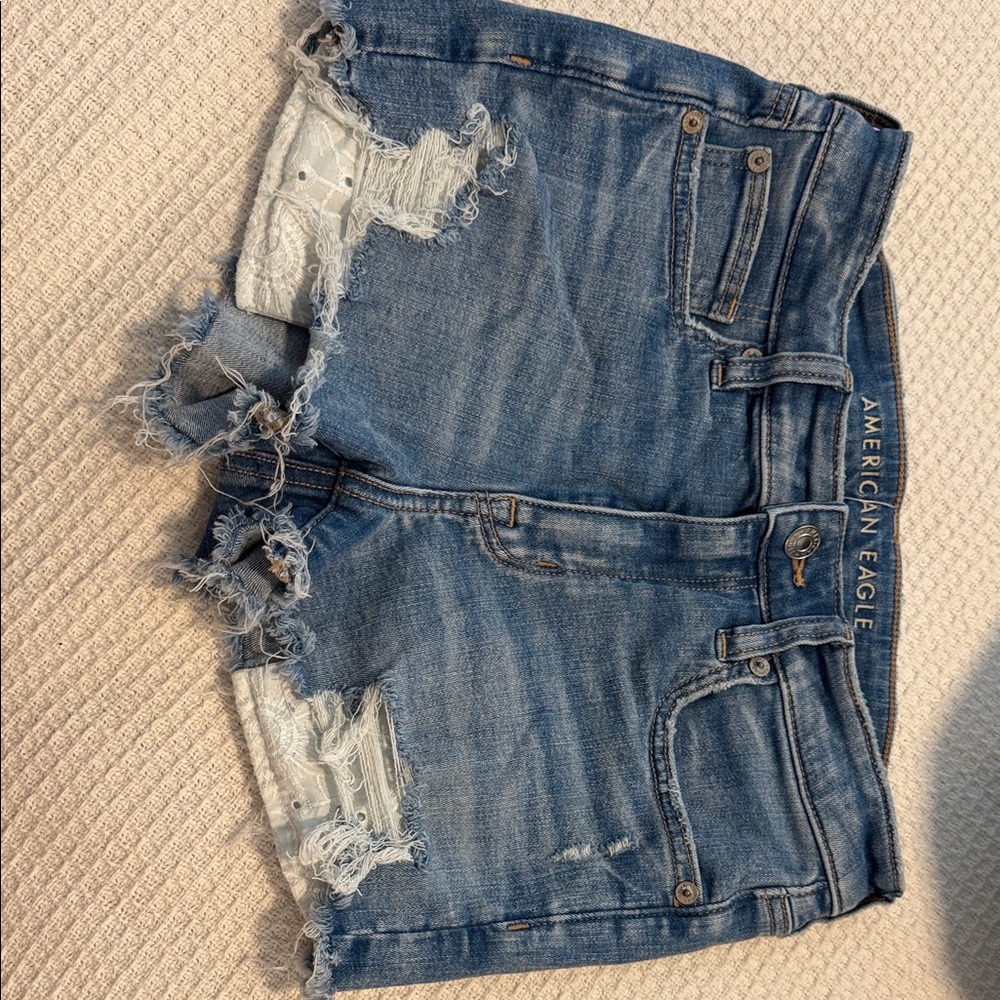 American Eagle Outfitters Light Blue Ripped Jean Shorts